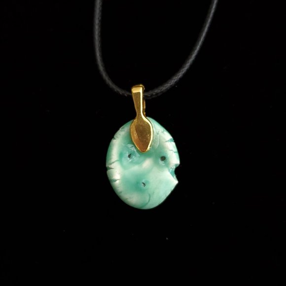 Handmade Ceramic Aqua Green Fleur De Lis Cross Pendant Necklace - Picture 10 of 14